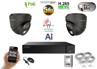 Monitorrs Security AI hybrid Light IP 2 kamerový set 5 Mpix GDome (6142K2)